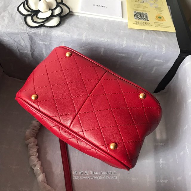 Chanel女包 2019早秋新款 黑色 香奈兒紅色水桶包 香奈爾鏈條單肩包  djc2569